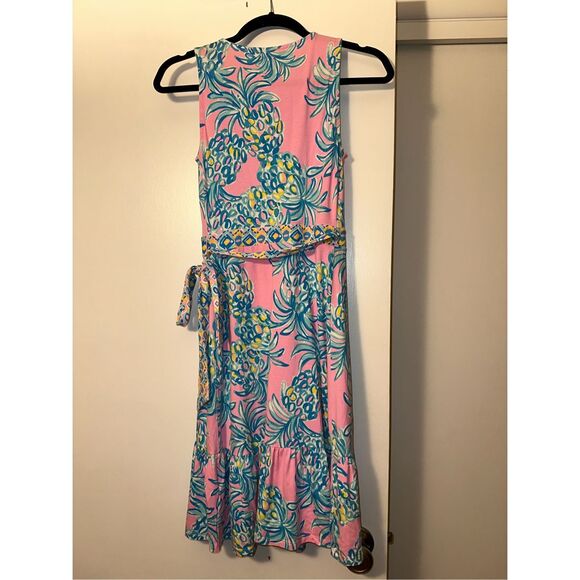 Lilly Pulitzer XXS Misha Sleeveless Wrap Dress Pelican Pink Pineapple Print NWT - Picture 4 of 9